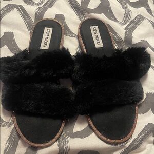 Steve Madden Black Fuzzy Slippers